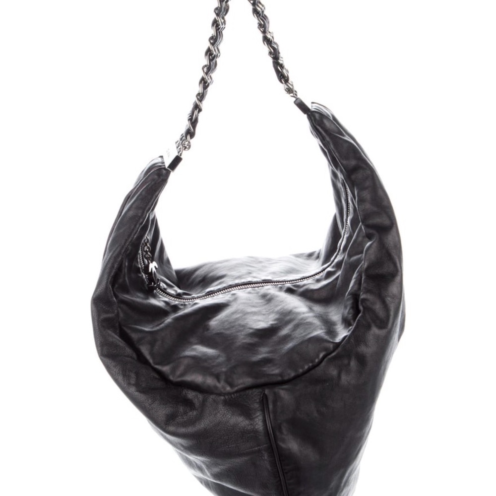 Authentic CHANEL Black Leather Hobo Bag